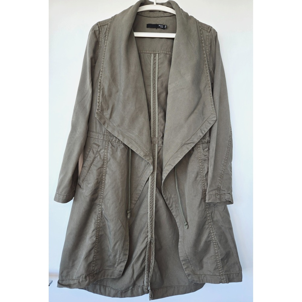 Max Jeans Jacket Utility Green Open Front Drawstring Tencel Mid-length W's XS